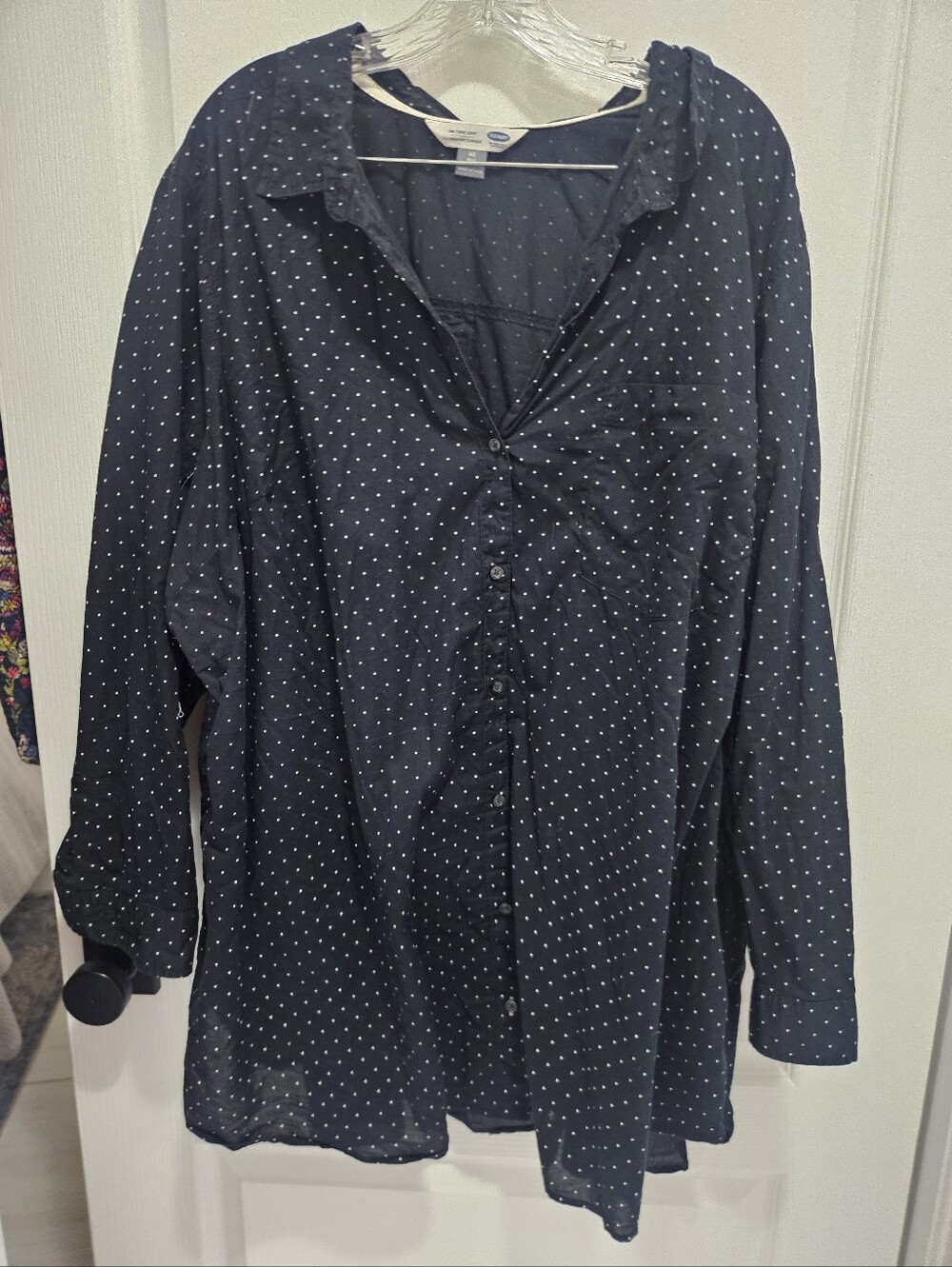 Old Navy 4xl Tunic Length Button Down Blouse Shirt Top Black White Polka Dots